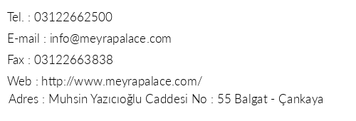 Meyra Palace Hotel telefon numaralar, faks, e-mail, posta adresi ve iletiim bilgileri